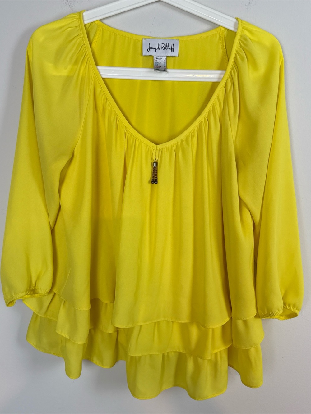 Joseph Ribkoff  Layered Ruffle Hem Blouse 171292 Yellow Tassel Top 8